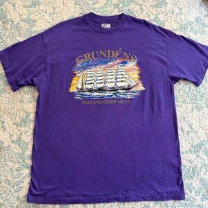 VINTAGE Grundens Purple Alaska Ship Supply Ship Foul Weather Gear Tee Sz XL